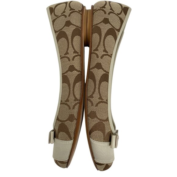 Coach Womens Cindie Flats Bow Beige & Brown 6M Y10664 Monogram Y10664 EUC - Picture 10 of 11
